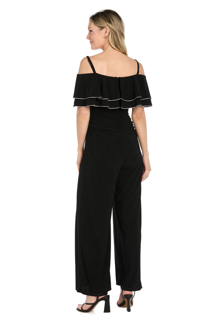 Off-the-Shoulder Sequin Ruffle Wide-Leg Jumpsuit - Petite