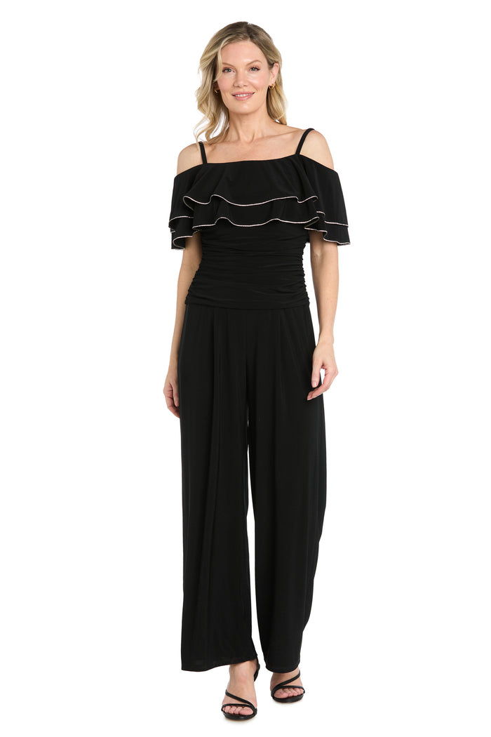 Off-the-Shoulder Sequin Ruffle Wide-Leg Jumpsuit