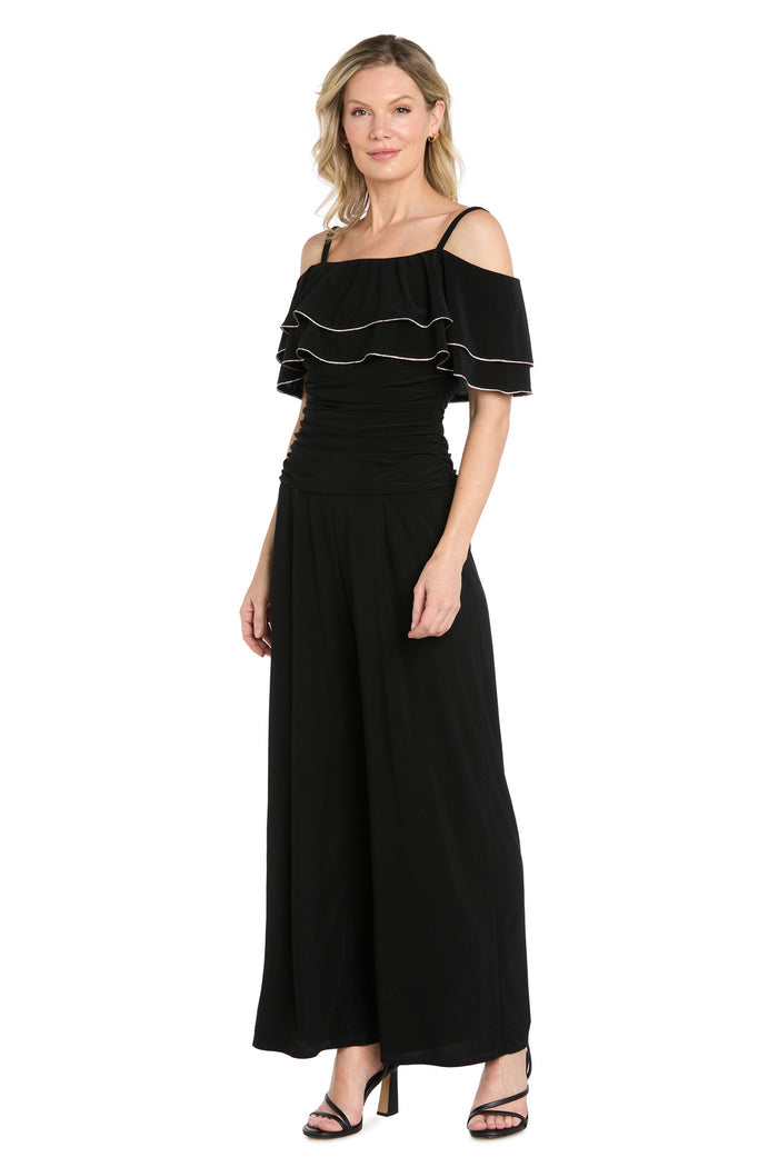 Off-the-Shoulder Sequin Ruffle Wide-Leg Jumpsuit