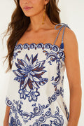 FARM Rio model wearing the Off-White Garden Tiles Tassels Richelieu Blouse
