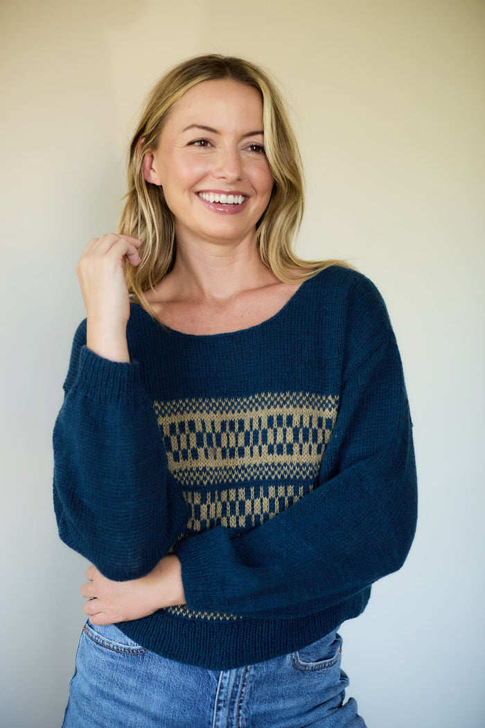 Ola Pashmina Pullover in Opal and Chestnut or Brown and Cream Made to Order