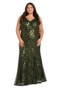 Olive Sequin Mesh Gown - Plus