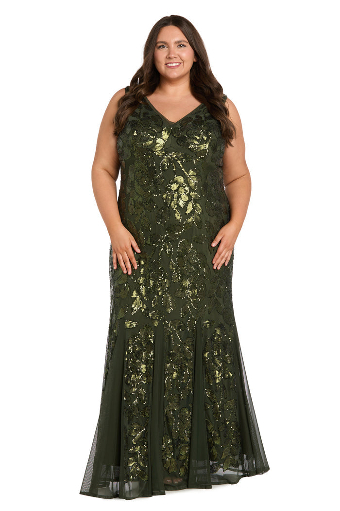 Olive Sequin Mesh Gown - Plus