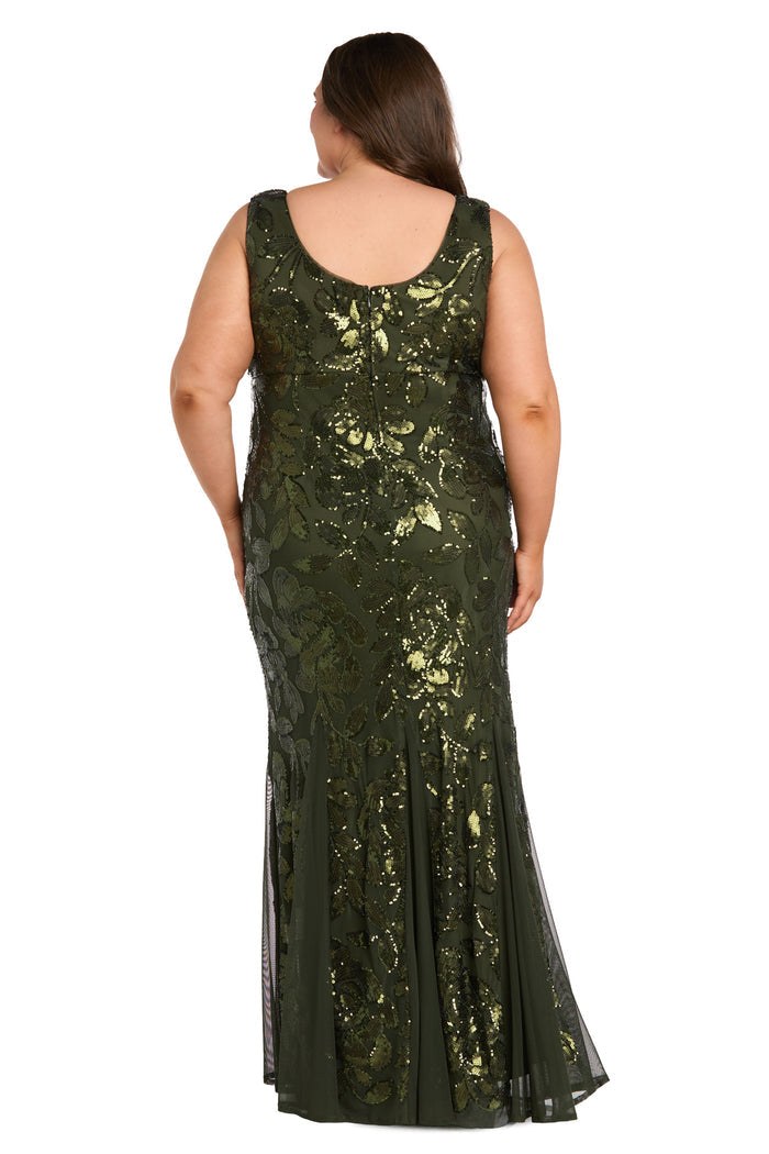 Olive Sequin Mesh Gown - Plus