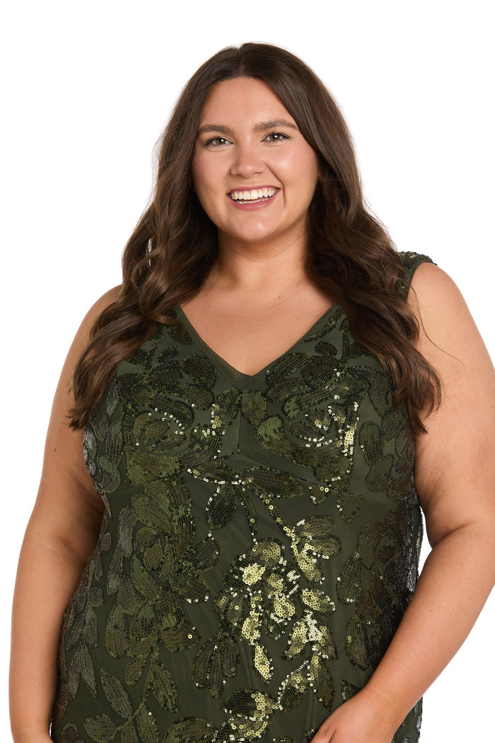 Olive Sequin Mesh Gown - Plus