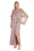 One Piece Sequin Lace Poncho over Sheath Dress - Petite