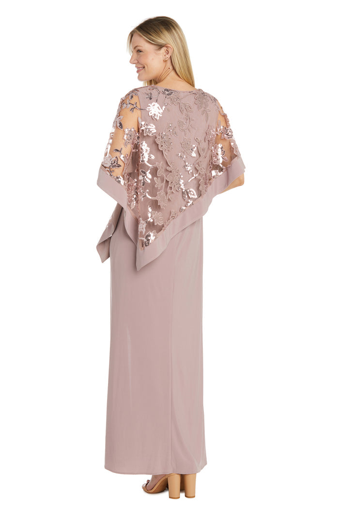 One Piece Sequin Lace Poncho over Sheath Dress - Petite