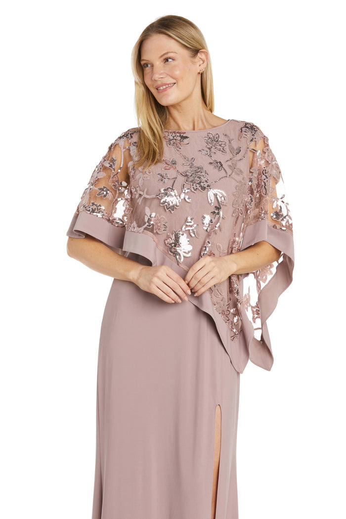One Piece Sequin Lace Poncho over Sheath Dress - Petite