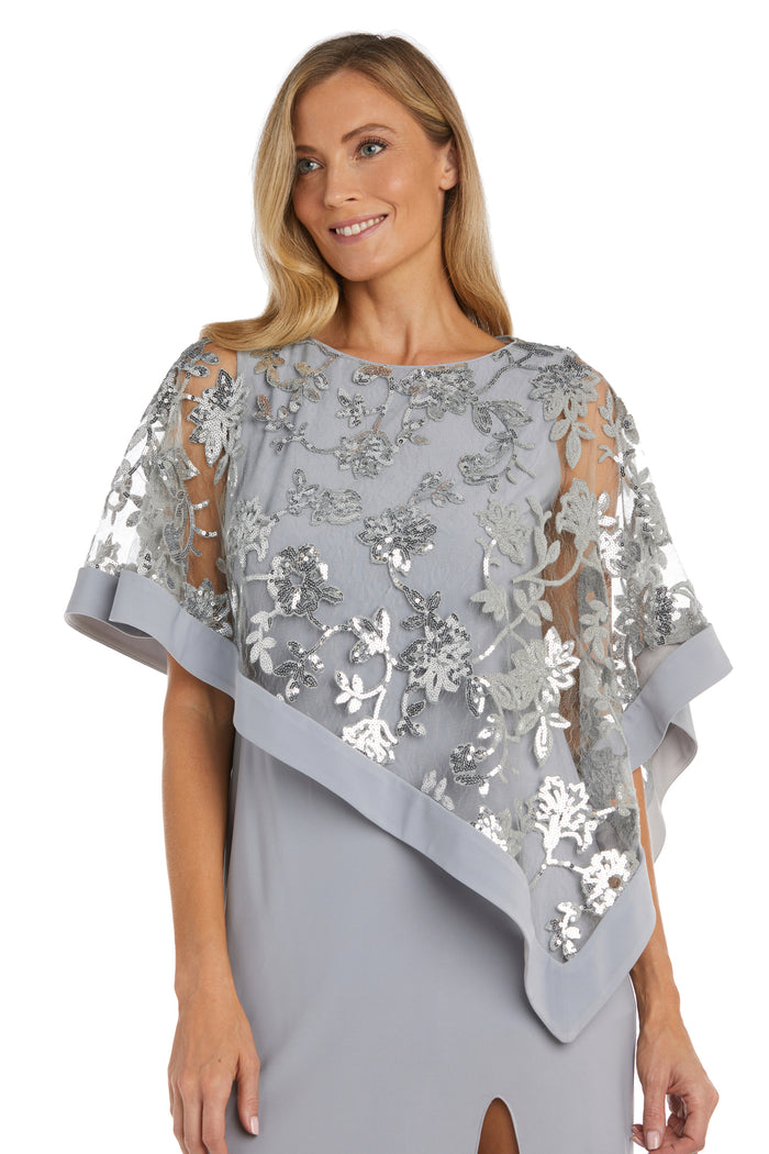One Piece Sequin Lace Poncho over Sheath Dress - Petite