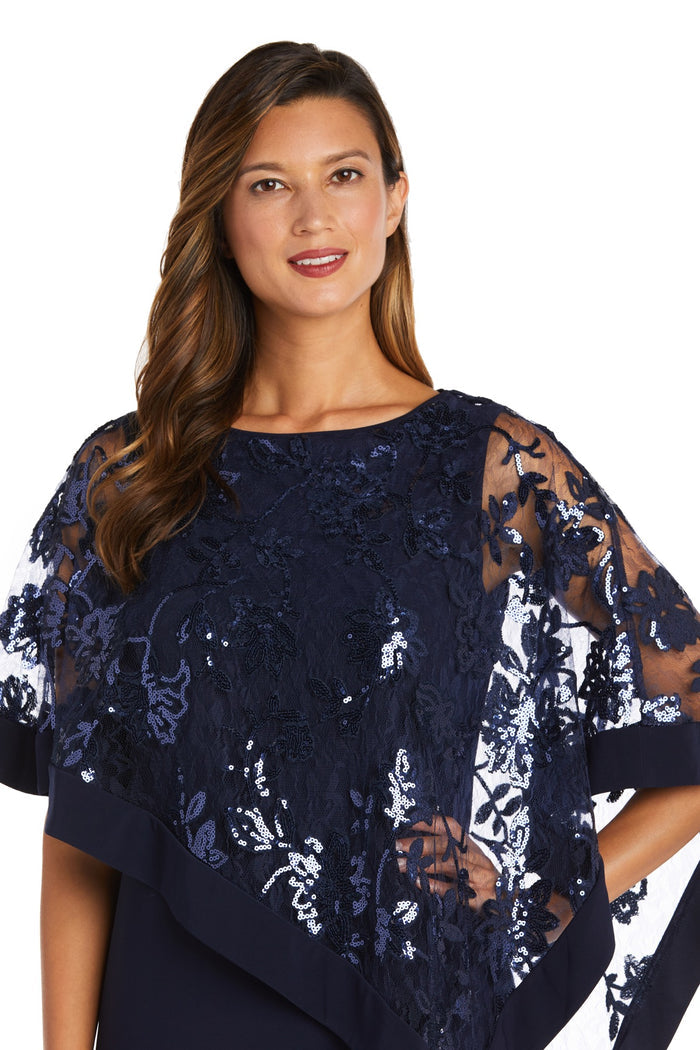 One Piece Sequin Lace Poncho over Sheath Dress - Petite