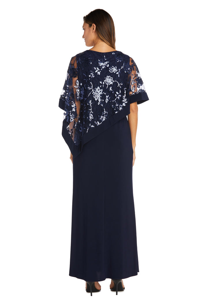 One Piece Sequin Lace Poncho over Sheath Dress - Petite