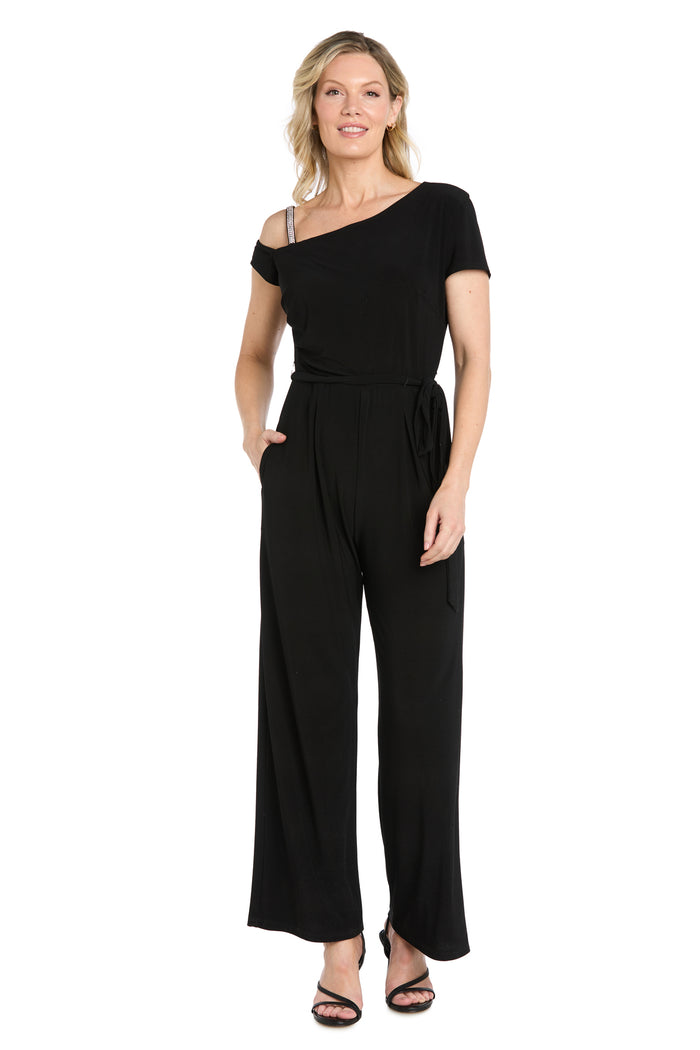 One-Shoulder Jumpsuit with Rhinestone Strap - Petite