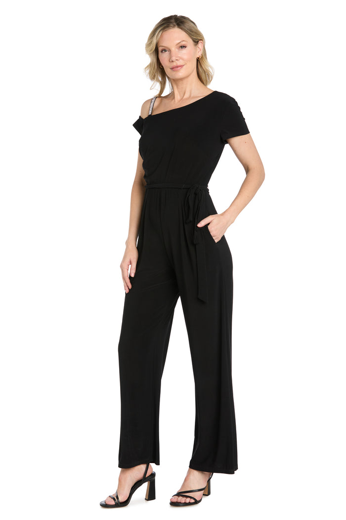One-Shoulder Jumpsuit with Rhinestone Strap - Petite