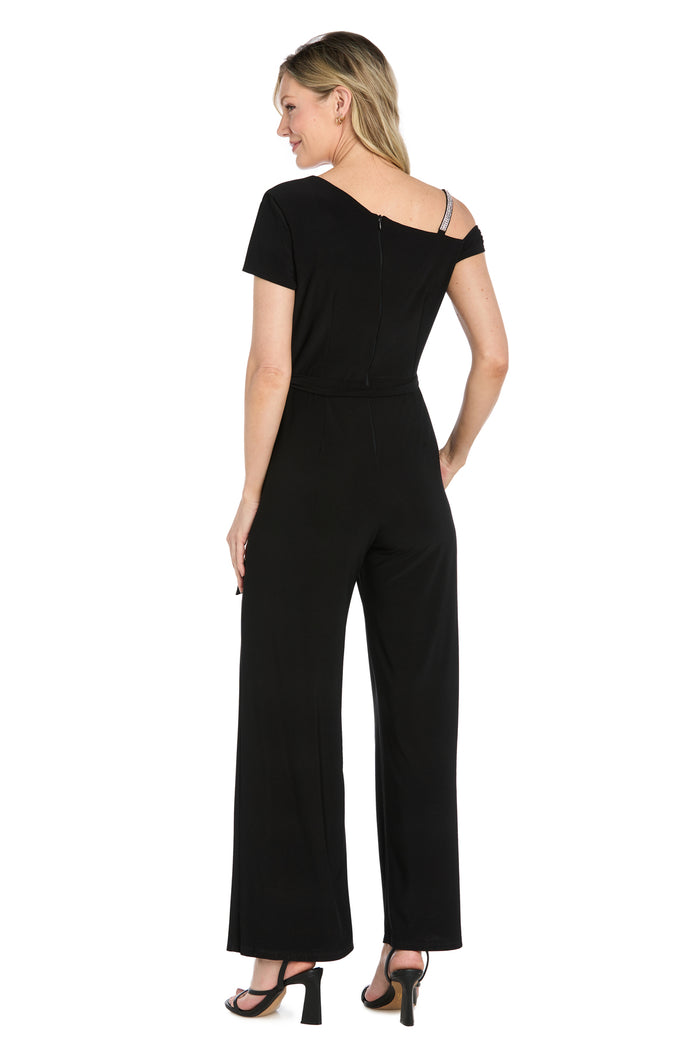 One-Shoulder Jumpsuit with Rhinestone Strap - Petite