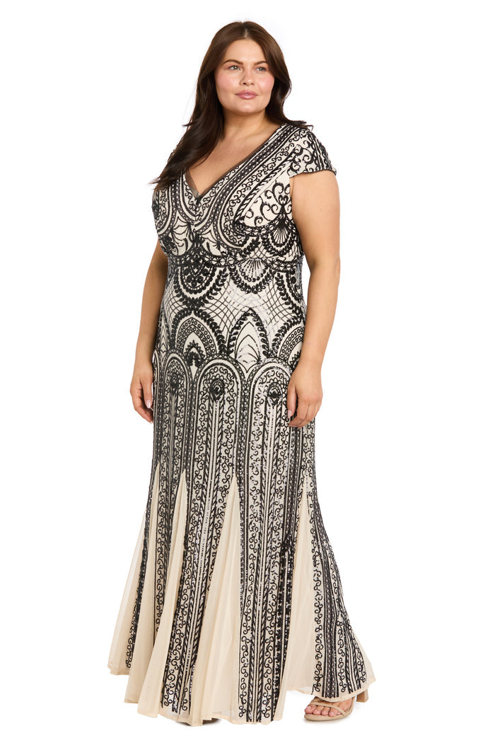 Patterned Sequin Godet Gown - Plus