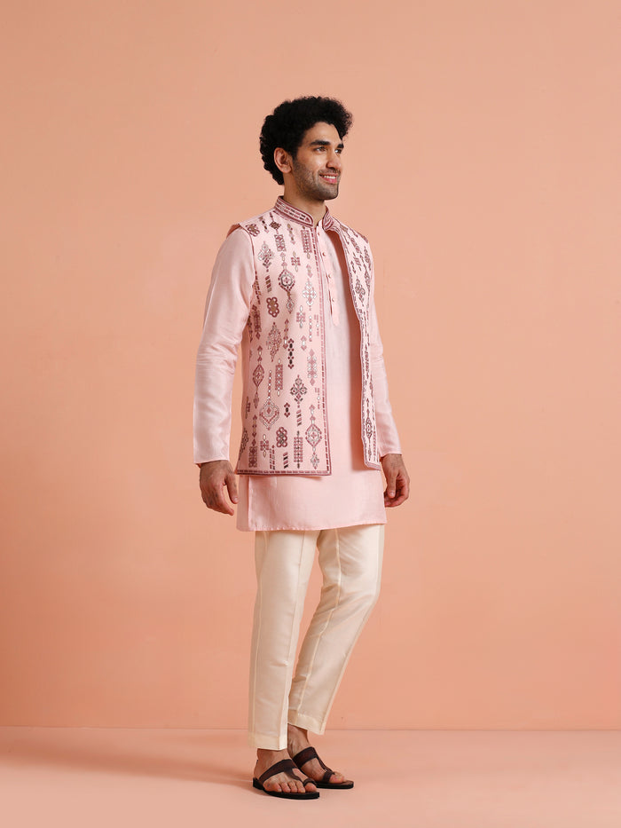 Pink Embroidered Jacket Kurta Set