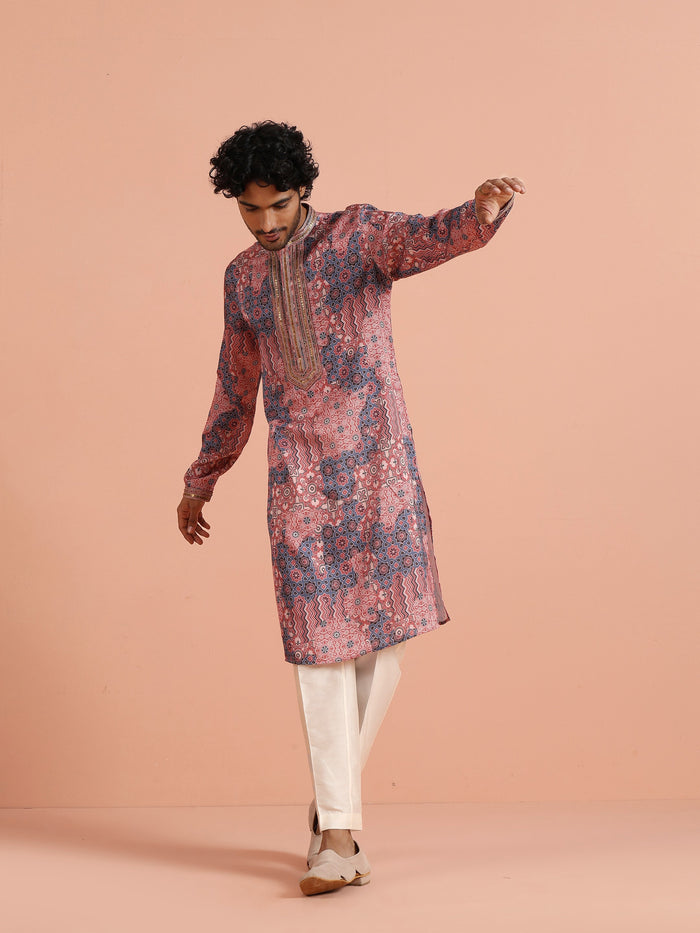Pink Navy Printed Kurta Trouser