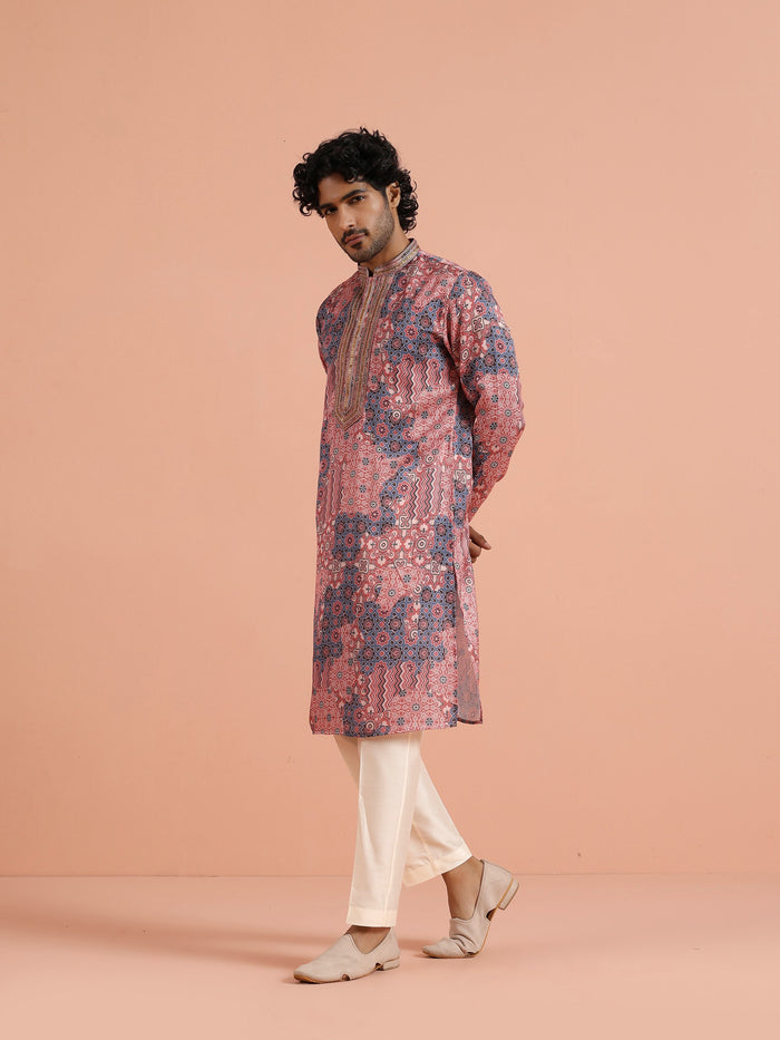 Pink Navy Printed Kurta Trouser