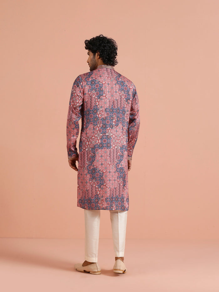 Pink Navy Printed Kurta Trouser