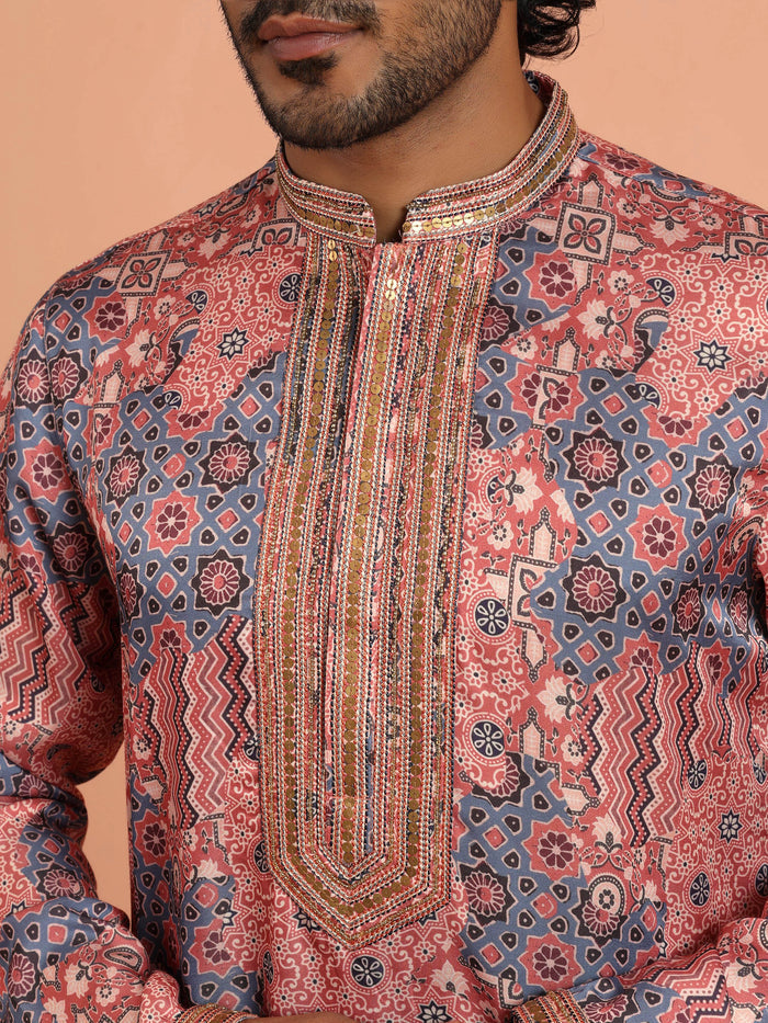 Pink Navy Printed Kurta Trouser