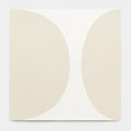 The "Pomelo Bone 8x8" by vendor-unknown features minimalist abstract art on a white background with two large, light beige curved forms inspired by midcentury modern tile, creating a narrow vertical space between them.