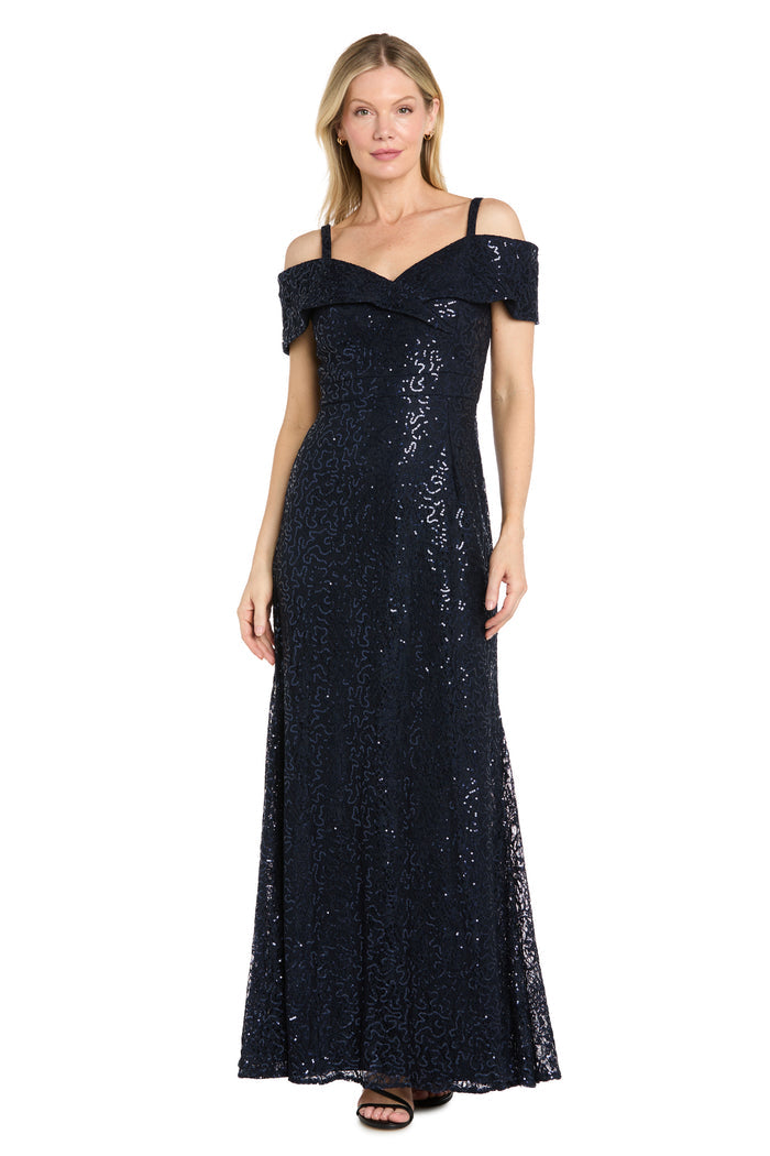 Portrait Collar Sequin Lace Mermaid Gown - Petite