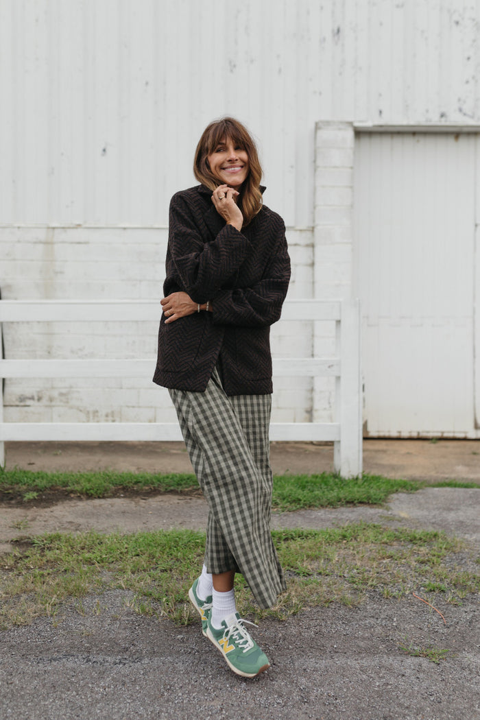 Portuguese Wool Pieper Coat in Black and Brown Herringbone Made to Order