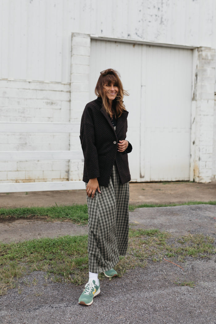 Portuguese Wool Pieper Coat in Black and Brown Herringbone Made to Order