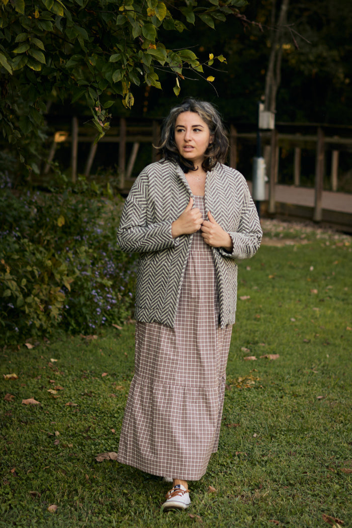 Portuguese Wool Pieper Coat in Black and White Herringbone Made to Order