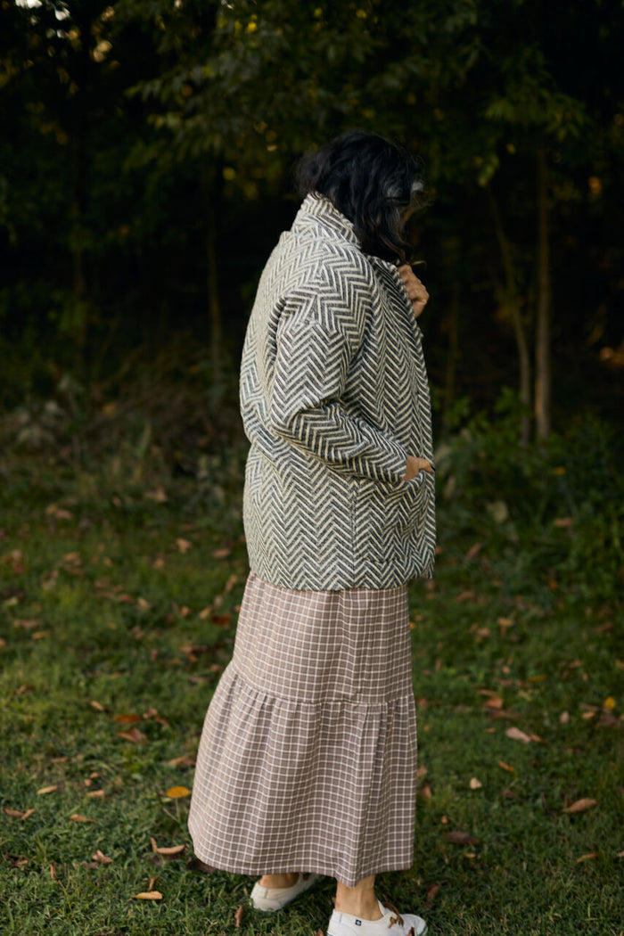 Portuguese Wool Pieper Coat in Black and White Herringbone Made to Order