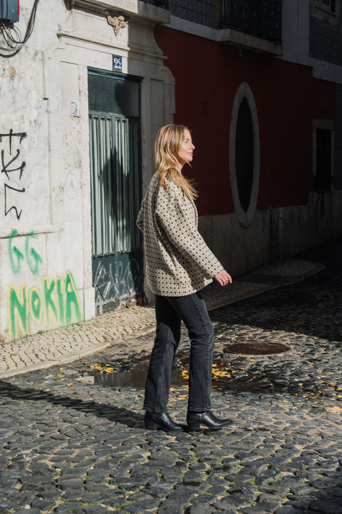 Portuguese Wool Pieper Coat in Brown Vintage Print Made to Order