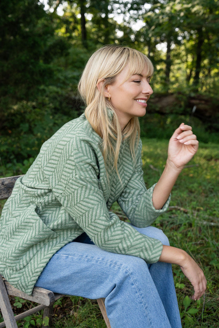 Portuguese Wool Pieper Coat in Mint Herringbone Made to Order