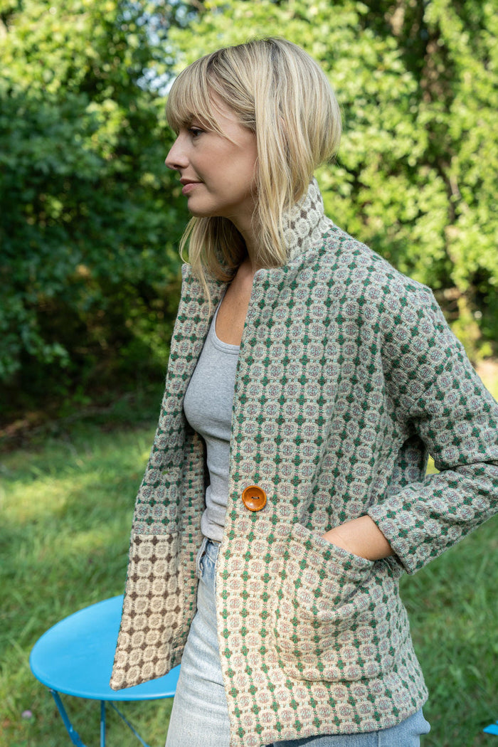 Portuguese Wool Pieper Coat in Mint Vintage Print Made to Order