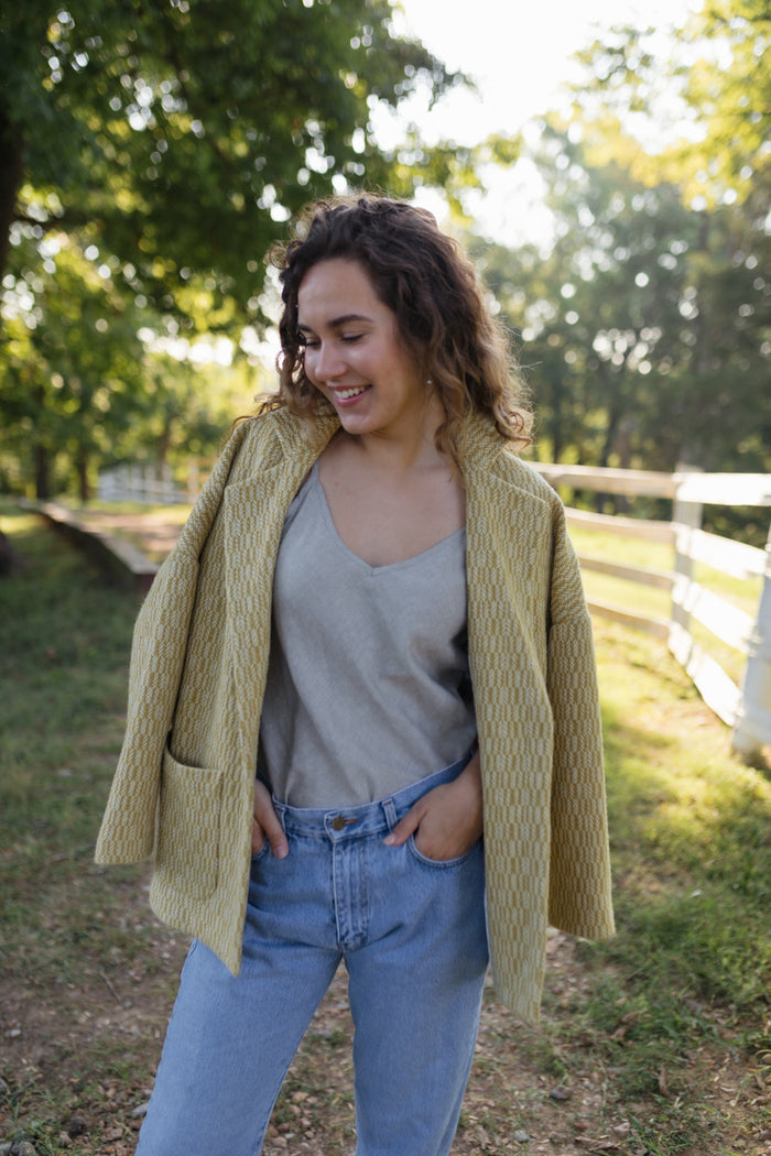 Portuguese Wool Pieper Coat in Mustard Basket Weave Made to Order