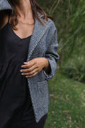 Portuguese Wool Pieper Coat in Navy and Cream Thin Herringbone Made to Order