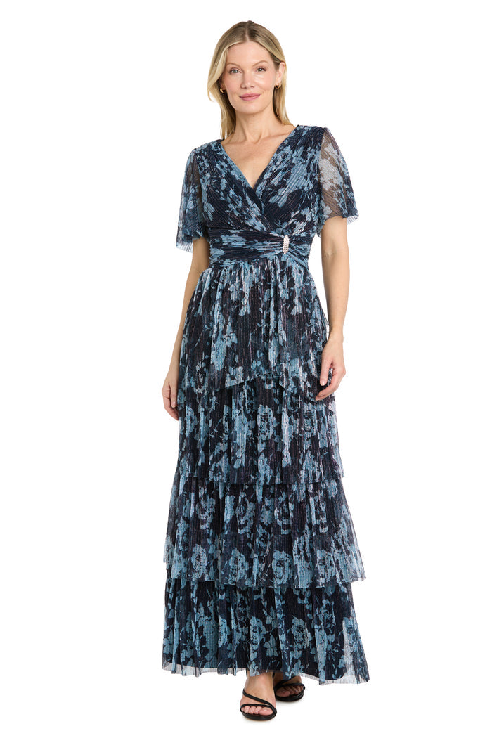 Printed Metallic Crinkle Gown