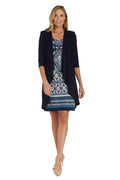 Printed Shift Dress with Drape Front Jacket