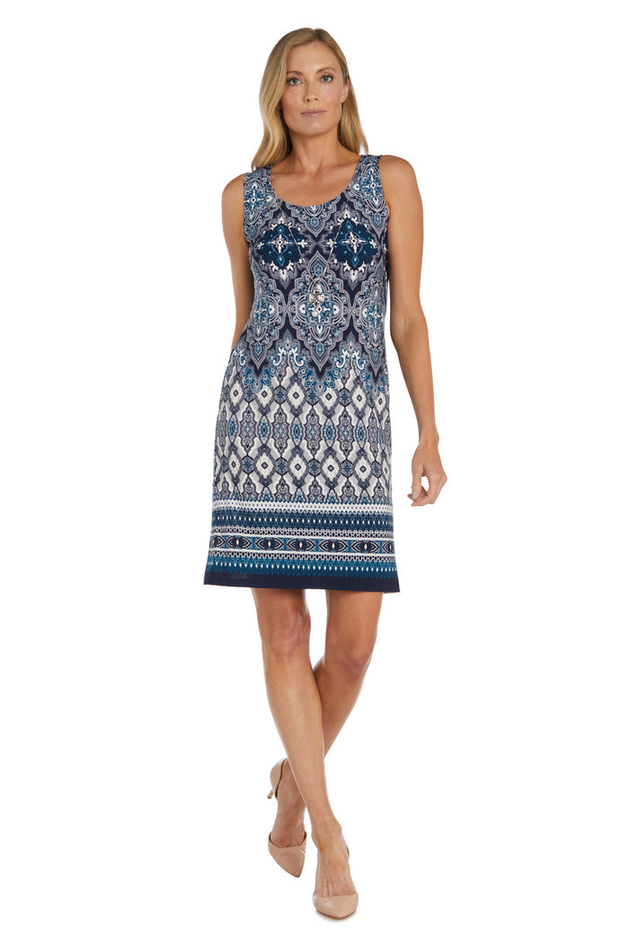 Printed Shift Dress with Drape Front Jacket