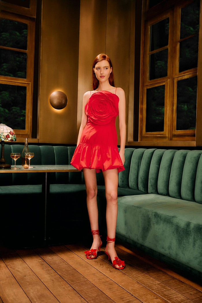 FARM Rio model wearing the Red Balloon Mini Dress