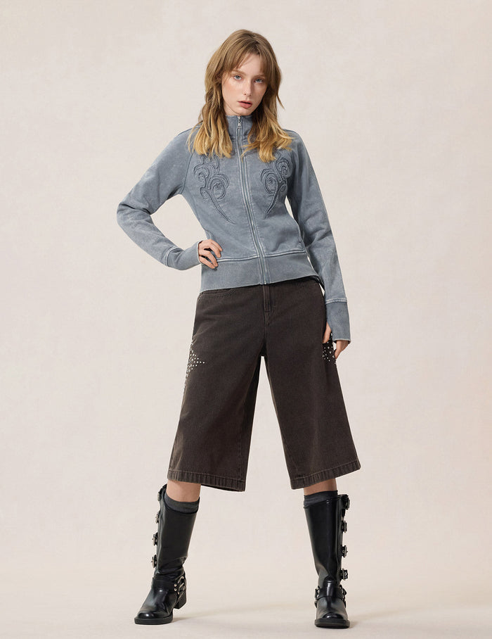 Reversed Fabric Cropped Hoodie