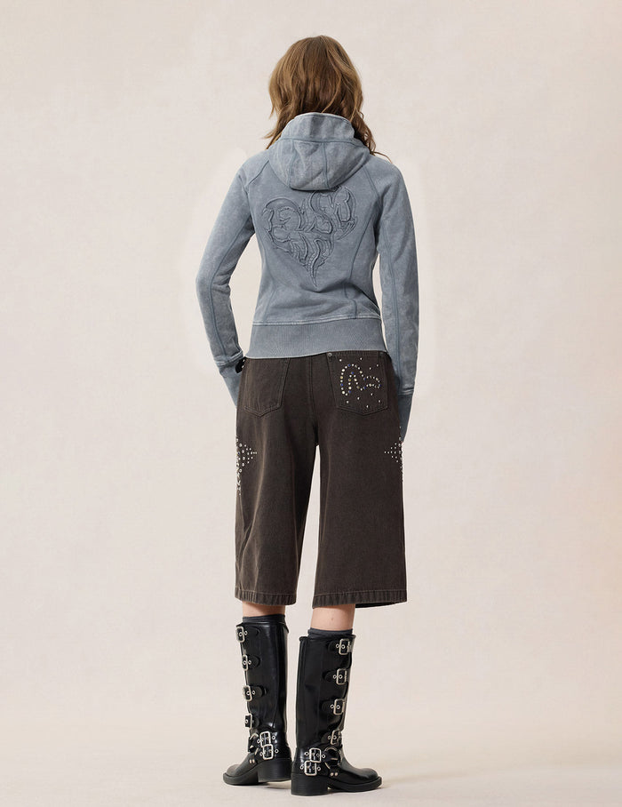 Reversed Fabric Cropped Hoodie