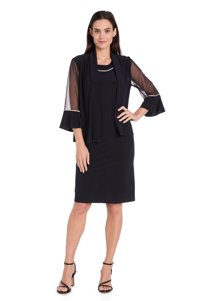 Rhinestone Trim Formal Jacket Dress