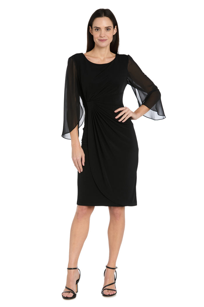 Ruched Sheer Sleeve Cocktail Dress