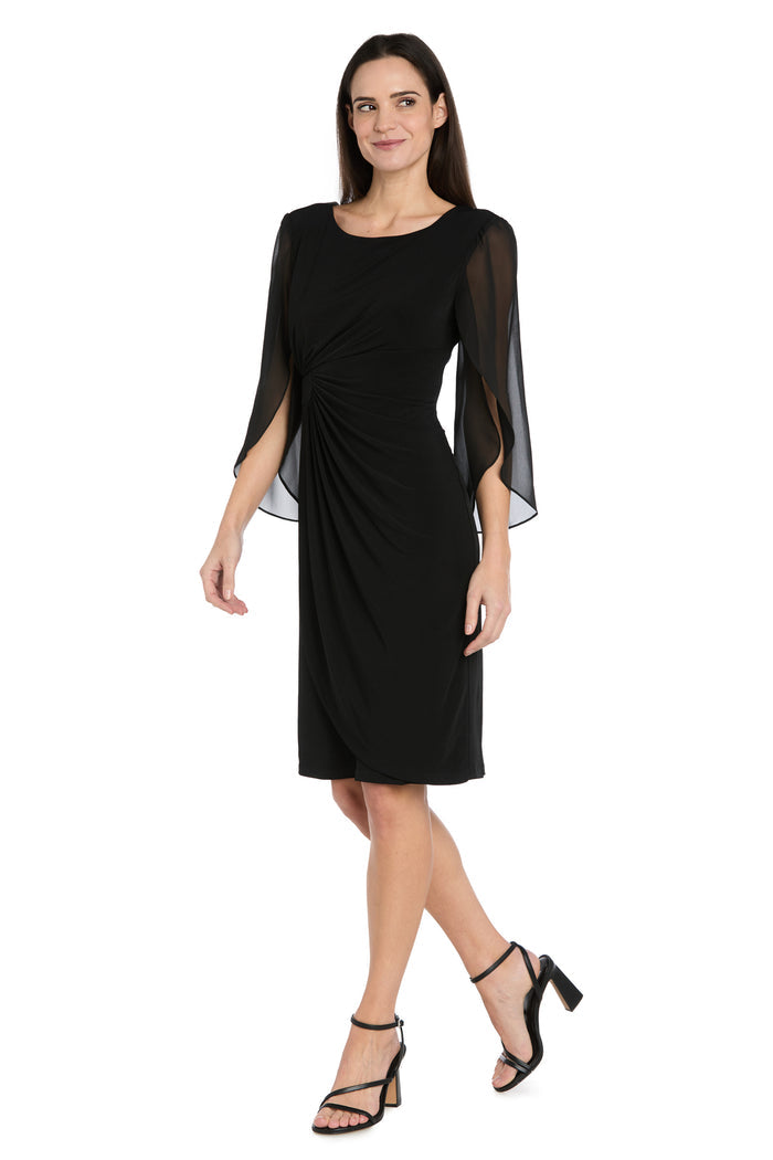 Ruched Sheer Sleeve Cocktail Dress