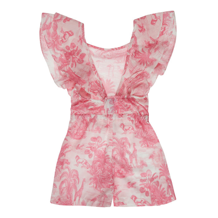 Caftans Marie Raxevsky Ruffle Sleeves Playsuit Jungle Pink 4y / Jungle Pink Apoella