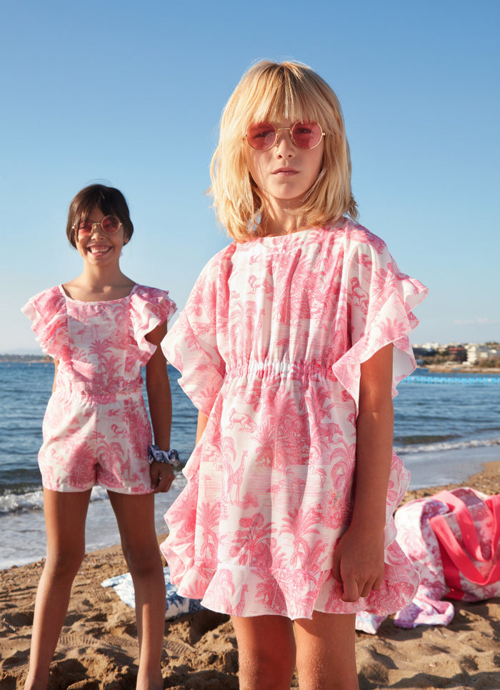 Caftans Marie Raxevsky Ruffle Sleeves Playsuit Jungle Pink Apoella
