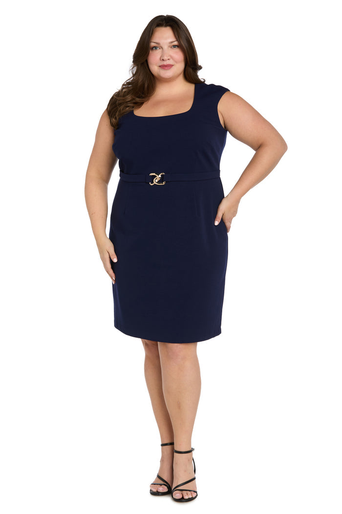 Short Belted Sheath Dress - Plus