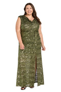 Stretch Sequin Cowl Neck Gown