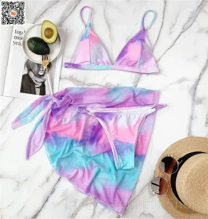 Summer 3 piece women swimsuit triangle micro bikini set swimwear - Allen-Fitness