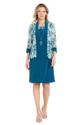 Teal Rose Printed Jacket Dress